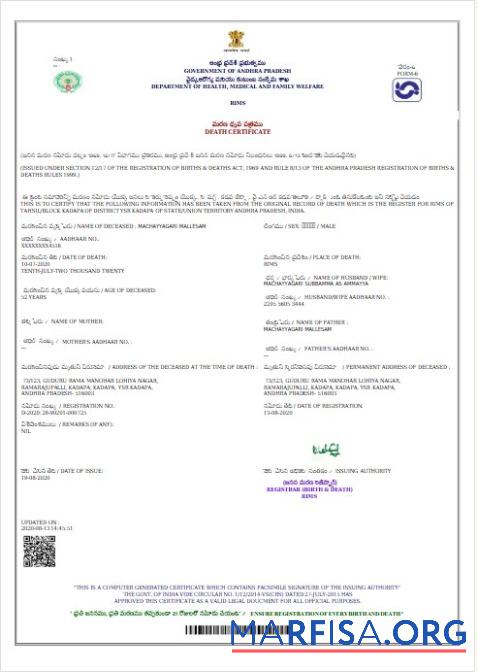 Realistic Andorra Department of health, medical and family welfare death certificate template